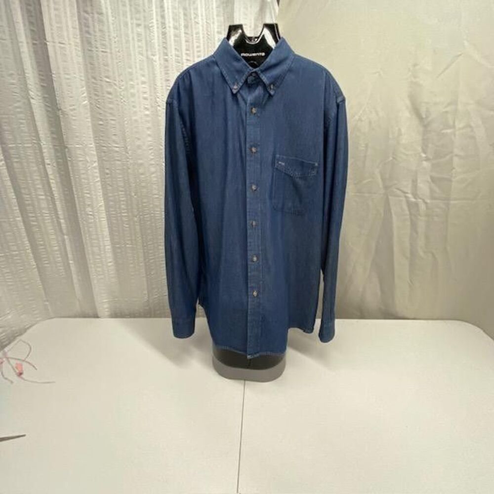 Harriton M550 Denim Shirt Mens XL Blue 100% Cotton Long Sleeve Button Down(374-3